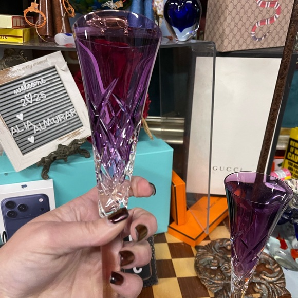Verawang Waterford Lismore Pops Purple Toasting Flute Pair - Picture 6 of 14